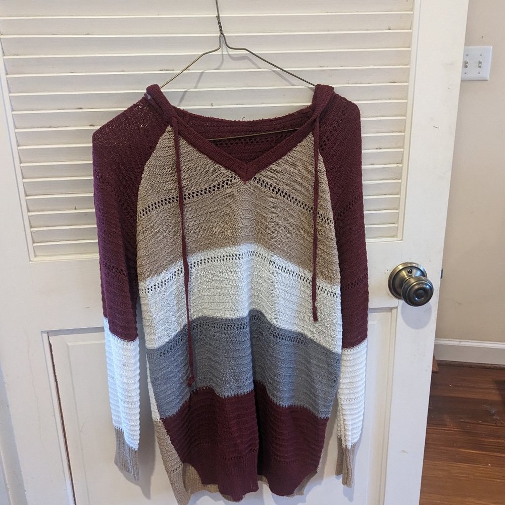 Sweater, with hoodie. Medium loose knit.